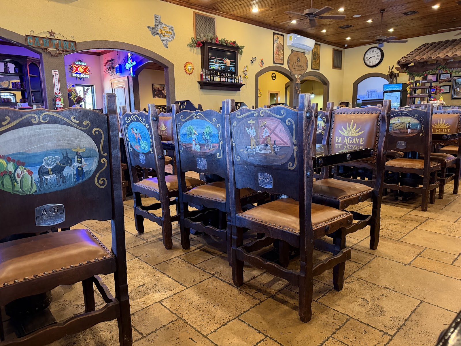 Hand-painted dining chairs at El Agave